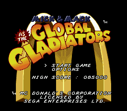 Mick & Mack as the Global Gladiators (USA) Title Screen